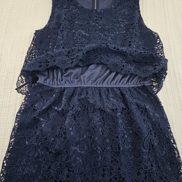 J Gee Tiered Eyelet Lace Dress Women’s XL Navy Blue Sleeveless Lined EUC VTG - Picture 5 of 14